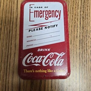 RARE 1950s DRINK COCA COLA STAMPED METAL EMERGENCY CONTACT SIGN HARD TO FIND